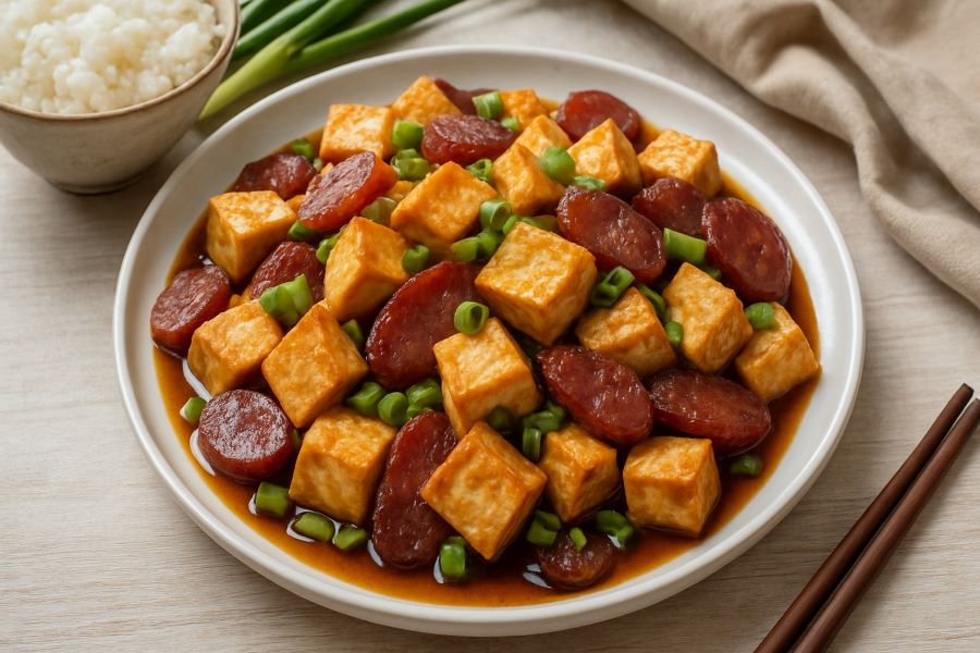 Китайский тофу с китайской колбасой 🍲🥢 — быстро, ароматно и очень домашне!